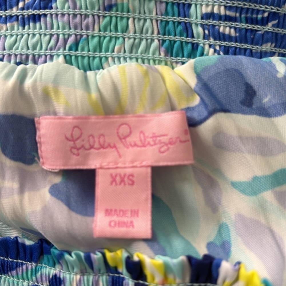 Lilly Pulitzer Blue Arbelle Tropical Print Off the Shoulder Romper - Picture 6 of 6